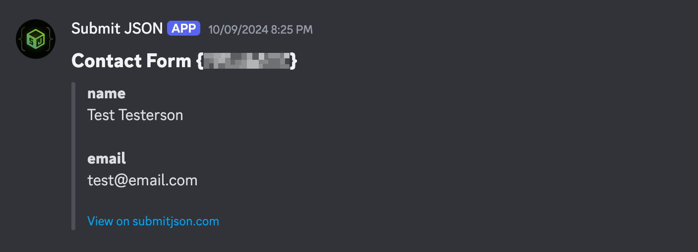 Screenshot of the submission message in a Discord channel