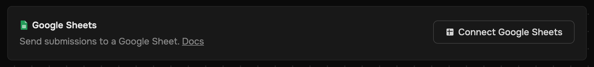 Screenshot of the Submit JSON Google Sheets connect button.