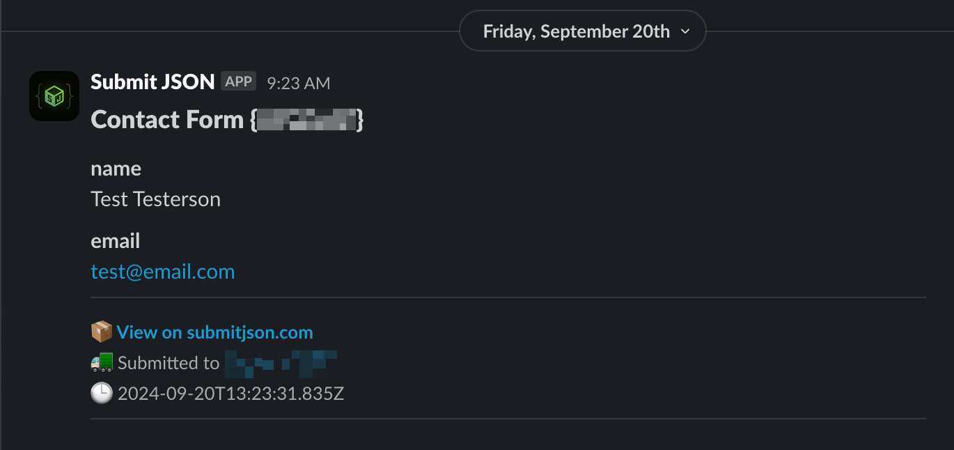 Screenshot of the submission message in a Slack channel